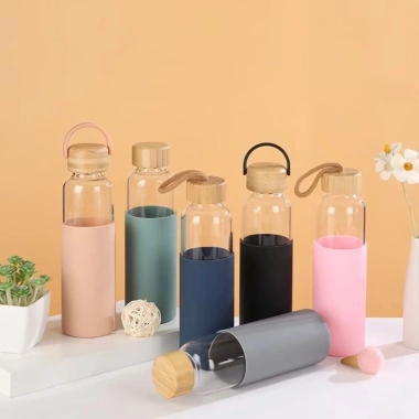 Bình Uống YYLINGX 500ml Thủy Tinh Nắp Chống Rò Rỉ Silicon Tay, Tái Dụng, 143.220₫