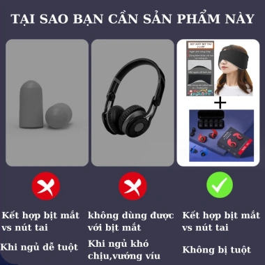Bịt mắt ngủ trưa mềm mại kèm tai chống ồn, che mắt che tai bảo vệ giấc ngủ 9 Bịt mắt ngủ trưa mềm mại kèm tai chống ồn, che mắt che tai bảo vệ giấc ngủ 9
