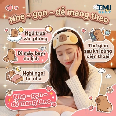 Bịt Mắt Ngủ và Mặt Nạ Ngủ Vải Nhung Capybara Gel Lạnh Mát - Dễ Ngủ, 56k