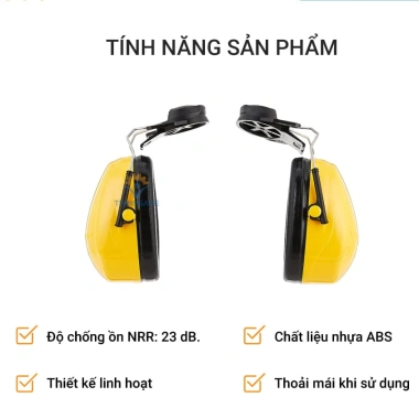Bịt tai chống ồn 3M Optime 98 H9P3E giảm 23dB, màu vàng‑đen, gắn nón bảo hộ 3
