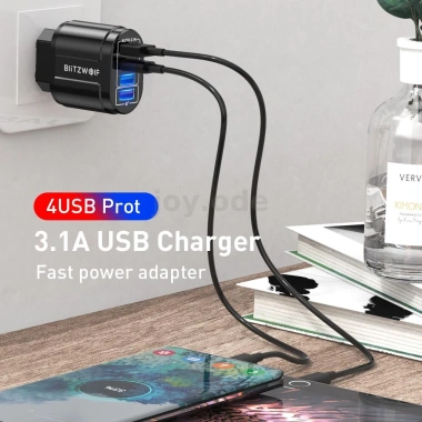 BlitzWolf BK-385 48W 4 Cổng USB QC 3.0 - Sạc Nhanh Du Lịch, Treo Tường, EU Plug - Giá chỉ 146.771₫