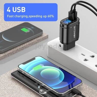 BlitzWolf BK-385 48W 4 Cổng USB QC 3.0 - Sạc Nhanh Du Lịch, Treo Tường, EU Plug - Giá chỉ 146.771₫