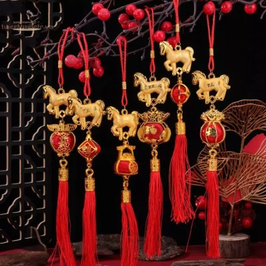 Bộ 10 Ngựa Năm 2.026 Treo Tường 3D Đèn Lồng Vàng Đỏ - Trang Trí Tết Nguyên Đán