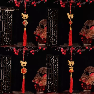 Bộ 10 Ngựa Năm 2.026 Treo Tường 3D Đèn Lồng Vàng Đỏ - Trang Trí Tết Nguyên Đán