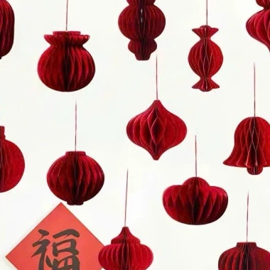 Bộ 10 phụ kiện decor treo Tết giấy tổ ong đỏ – tạo điểm nhấn không gian, chỉ 55.600₫