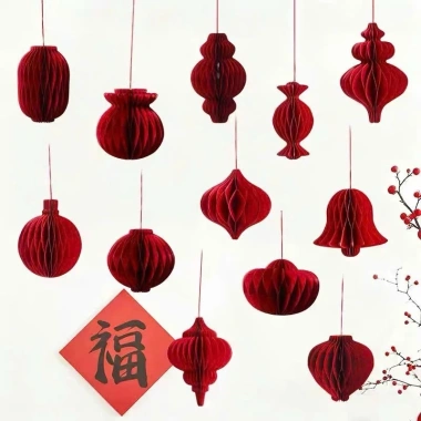 Bộ 10 phụ kiện decor treo Tết giấy tổ ong đỏ – tạo điểm nhấn không gian, chỉ 55.600₫ 10 Bộ 10 phụ kiện decor treo Tết giấy tổ ong đỏ – tạo điểm nhấn không gian, chỉ 55.600₫ 10