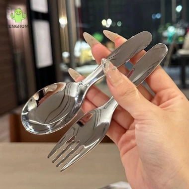 Bộ 2 Cái HENGHOME Thìa Nĩa Hộp Trẻ Em Thép Không Gỉ, Dao Kéo Di Động Cho Bé