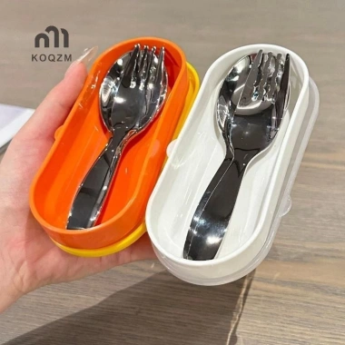 Bộ 2 Cái Hộp Nĩa Thìa Trẻ Em Thép Không Gỉ – Dao Kéo Di Động, Dụng Cụ Ăn Bé