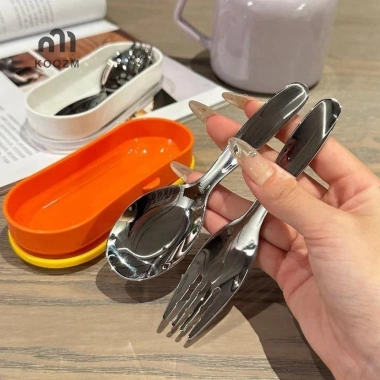 Bộ 2 Cái Hộp Nĩa Thìa Trẻ Em Thép Không Gỉ – Dao Kéo Di Động, Dụng Cụ Ăn Bé