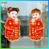 Bộ 2 Hình Dán Cửa 3D Bé Trai Bé Gái Cầm Liễng Đỏ Nhung – Trang Trí Tết 25x55cm