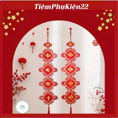 Bộ 2 Liễn Nhung Câu Đối Chúc Mừng Năm Mới - Dây Khánh Treo Tết Bính Ngọ 2.026 Giá ưu đãi 50.000