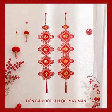 Bộ 2 Liễn Nhung Câu Đối Chúc Mừng Năm Mới - Dây Khánh Treo Tết Bính Ngọ 2.026 Giá ưu đãi 50.000
