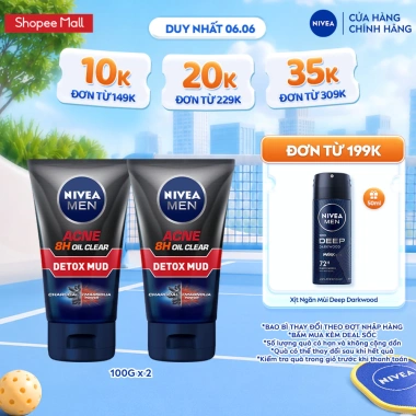 Bộ 2 Sữa Rửa Mặt NIVEA MEN Bùn Khoáng Kiềm Dầu - Ngừa Mụn, Sạch Sâu cho Nam Bộ 2 Sữa Rửa Mặt NIVEA MEN Bùn Khoáng Kiềm Dầu - Ngừa Mụn, Sạch Sâu cho Nam