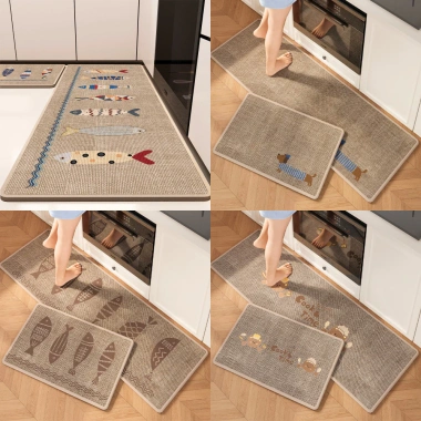 Bộ 2 Thảm Nhà Bếp Vải Lanh Cao Cấp GADI - Thấm Nước Dầu, Chống Trượt, 186.200₫ 2