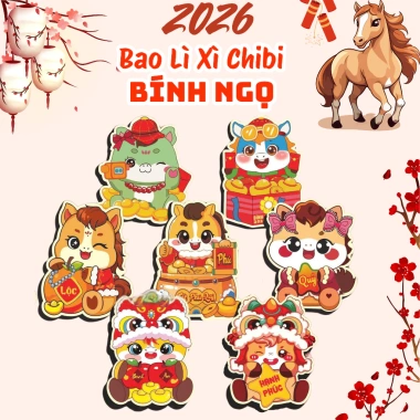 Bộ 20/50/100 Bao Lì Xì Chibi Tết Bính Ngọ 2.026 - Lì Xì Đẹp Hình Ngựa Dễ Thương, Phù Hợp Bé - Nifoki
