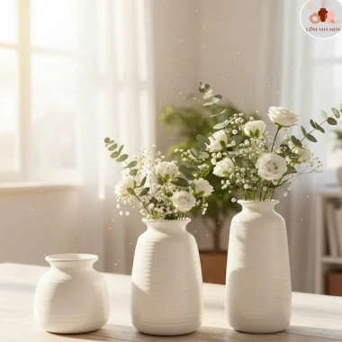 Bộ 3 bình hoa gốm sứ Phúc Tâm An men trắng Bát Tràng 13-24cm, thanh lý giá rẻ 79k 2 Bộ 3 bình hoa gốm sứ Phúc Tâm An men trắng Bát Tràng 13-24cm, thanh lý giá rẻ 79k 2