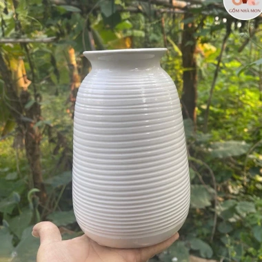 Bộ 3 bình hoa gốm sứ Phúc Tâm An men trắng Bát Tràng 13-24cm, thanh lý giá rẻ 79k