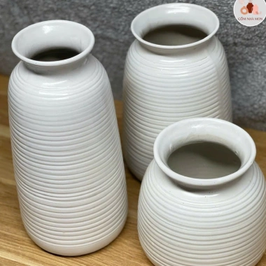 Bộ 3 bình hoa gốm sứ Phúc Tâm An men trắng Bát Tràng 13-24cm, thanh lý giá rẻ 79k