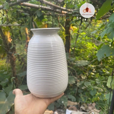 Bộ 3 bình hoa gốm sứ Phúc Tâm An men trắng Bát Tràng 13-24cm, thanh lý giá rẻ 79k