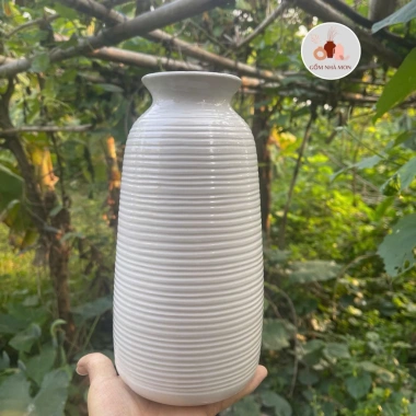Bộ 3 bình hoa gốm sứ Phúc Tâm An men trắng Bát Tràng 13-24cm, thanh lý giá rẻ 79k