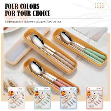 Bộ 3 dụng cụ ăn uống du lịch thép không gỉ - Đũa, thìa, nĩa nhẹ, bền, tiện lợi