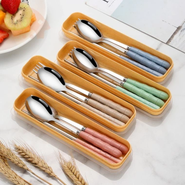 Bộ 3 dụng cụ ăn uống du lịch thép không gỉ - Đũa, thìa, nĩa nhẹ, bền, tiện lợi