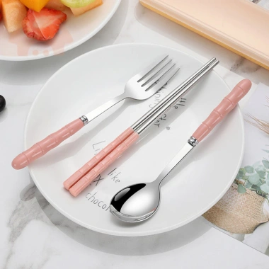 Bộ 3 dụng cụ ăn uống du lịch thép không gỉ - Đũa, thìa, nĩa nhẹ, bền, tiện lợi