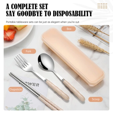 Bộ 3 dụng cụ ăn uống du lịch thép không gỉ - Đũa, thìa, nĩa nhẹ, bền, tiện lợi