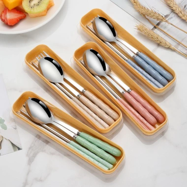 Bộ 3 dụng cụ ăn uống du lịch thép không gỉ - Đũa, thìa, nĩa nhẹ, bền, tiện lợi