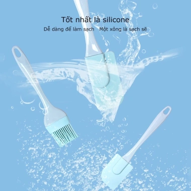 Bộ 3 dụng cụ làm bánh silicon: khay phớt trộn lớn‑nhỏ, cọ quét dầu - Giá sỉ 27.000₫