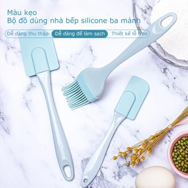 Bộ 3 dụng cụ làm bánh silicon: khay phớt trộn lớn‑nhỏ, cọ quét dầu - Giá sỉ 27.000₫