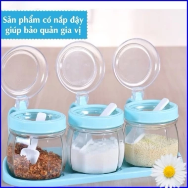 Bộ 3 hộp hũ đựng gia vị nắp bật tiện dụng Việt Nhật kèm thìa - Giá ưu đãi 28,165₫ 2