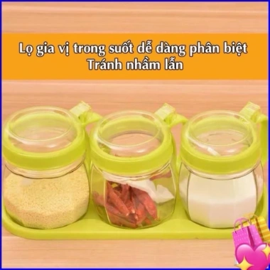 Bộ 3 hộp hũ đựng gia vị nắp bật tiện dụng Việt Nhật kèm thìa - Giá ưu đãi 28,165₫ 3