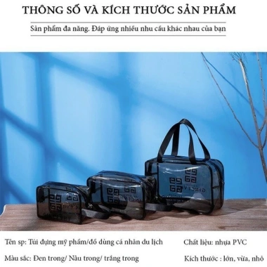 Bộ 3 túi trong suốt đựng đồ, mỹ phẩm du lịch thời trang - Giá chỉ 55.000đ