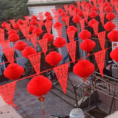 Bộ 30 Đèn lồng giấy nilon đỏ chống nước - Tết, văn phòng, khai trương, đuôi chữ phúc
