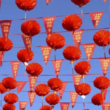 Bộ 30 Đèn lồng giấy nilon đỏ chống nước - Tết, văn phòng, khai trương, đuôi chữ phúc