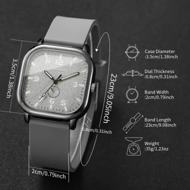 Bộ 4 đồng hồ nam thời trang vuông mặt, dây silicon thể thao, thạch anh