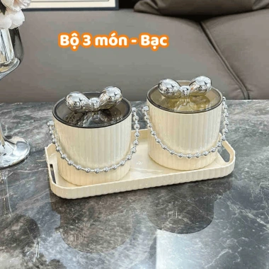 Bộ 4 Hũ Mứt Tết Hình Nơ Đựng Bánh Kẹo, Nắp Đậy & Quai Cầm, Trang Trí Bàn Sang Trọng Tết 2.026 Giá 97.000đ