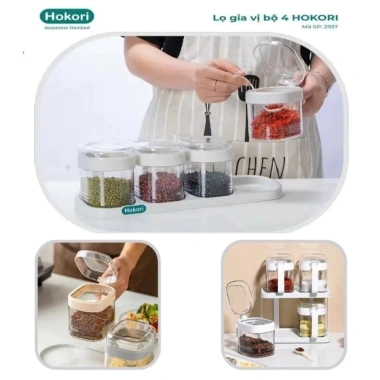 Bộ 4 lọ gia vị Hokori, nắp kèm thìa, hũ đựng mì chính, bột canh - chỉ 30.000 VND 2