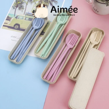 Bộ 4 Muỗng Đũa Dao Nĩa Nhựa Wheat Straws Sinh Học Màu Morandi 20cm Giá chỉ 22.000 VND
