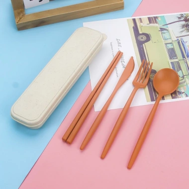 Bộ 4 Muỗng Đũa Dao Nĩa Nhựa Wheat Straws Sinh Học Màu Morandi 20cm Giá chỉ 22.000 VND