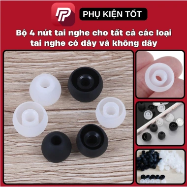 Bộ 4 nút tai nghe tròn trắng đen silicon - Samsung AKG Sony JBL - Giá 21.000₫