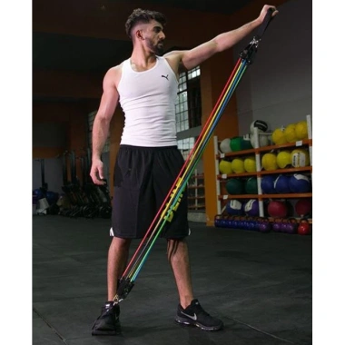 Bộ 5 Dây Kháng Lực Ngũ Sắc Cao Su Bền – Tập Thể Hình Tại Nhà, Móc Dù 150lb (68kg) – Giá Ưu Đãi 199.000₫