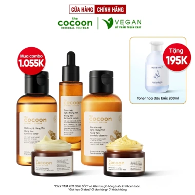 Bộ 5 sản phẩm nghệ Cocoon - Sữa rửa mặt, Mặt nạ, Toner, Tinh chất, Thạch - Dưỡng sáng, giảm 23% - Chỉ 905.250 VND