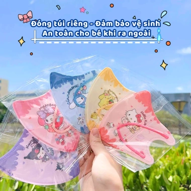 Bộ 50 khẩu trang hoạt hình 3D trẻ em Kuromi Pochacco, đóng gói riêng, giá chỉ 8.800₫ 8