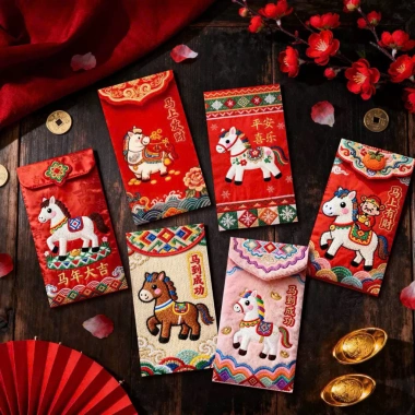 Bộ 6 Bao Lì Xì 5D In Thêu Chú Ngựa Vintage Thổ Cẩm May Mắn Tài Lộc Cao Cấp 19.000 VND