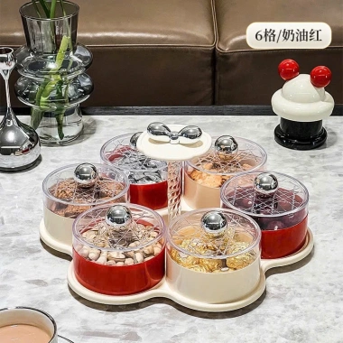 Bộ 6 Hộp Mứt Tết Xoay 360 Độ, Suốt, Nắp Đậy, Quai Cầm, Đựng Hoa Quả Bánh Kẹo Hạt, Giá 195.000 VND