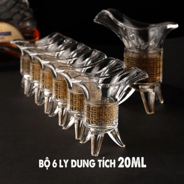 Bộ 6 ly thủy tinh 3 chân trung hoa cao cấp, phong cách hoàng gia, quà tặng sang trọng, giảm còn 44.100₫