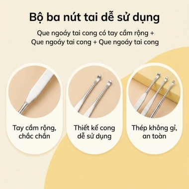 Bộ 6 muỗng ngoáy tai thép không gỉ - dụng cụ vệ sinh tai chuyên nghiệp kèm túi đựng 6
