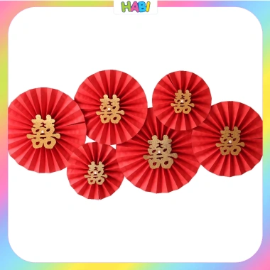 Bộ 6 quạt đỏ trang trí Tết 2.026 – Decor tiệc cưới, Noel, lễ hội – 16.000 VNĐ